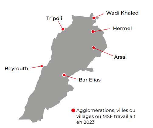 carte des actions de MSF au Liban