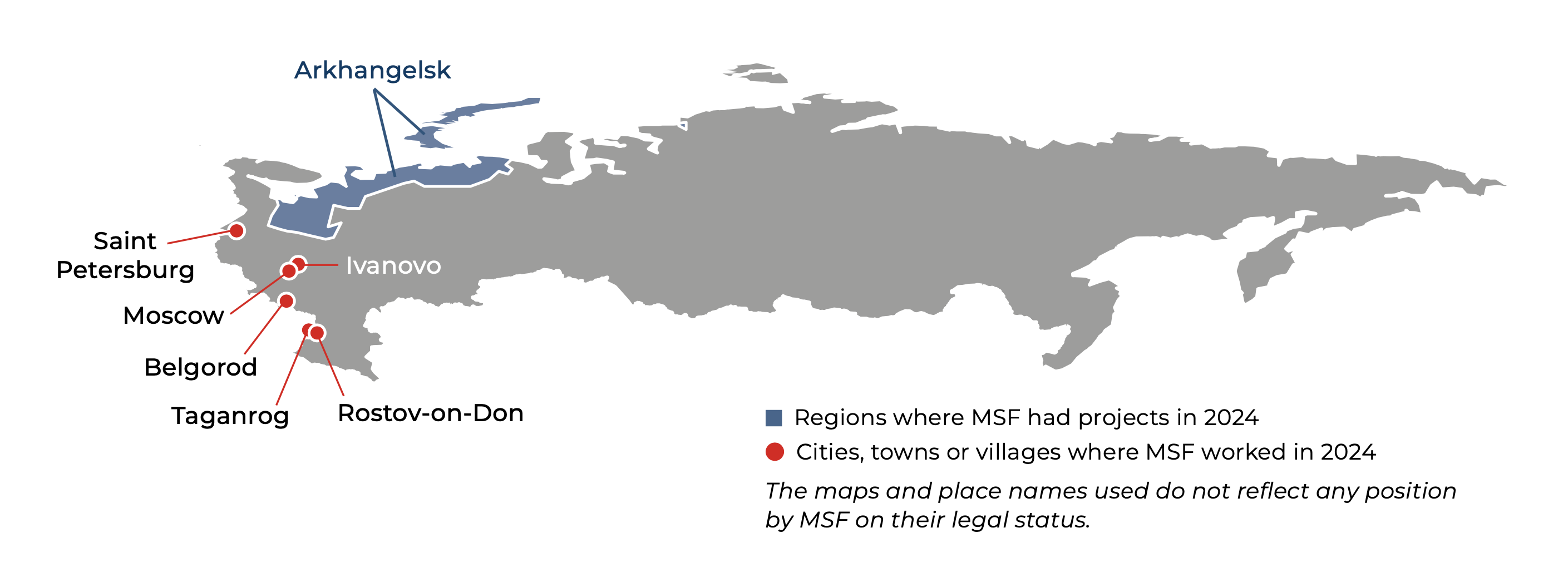 map of russia, where msf was active in 2024