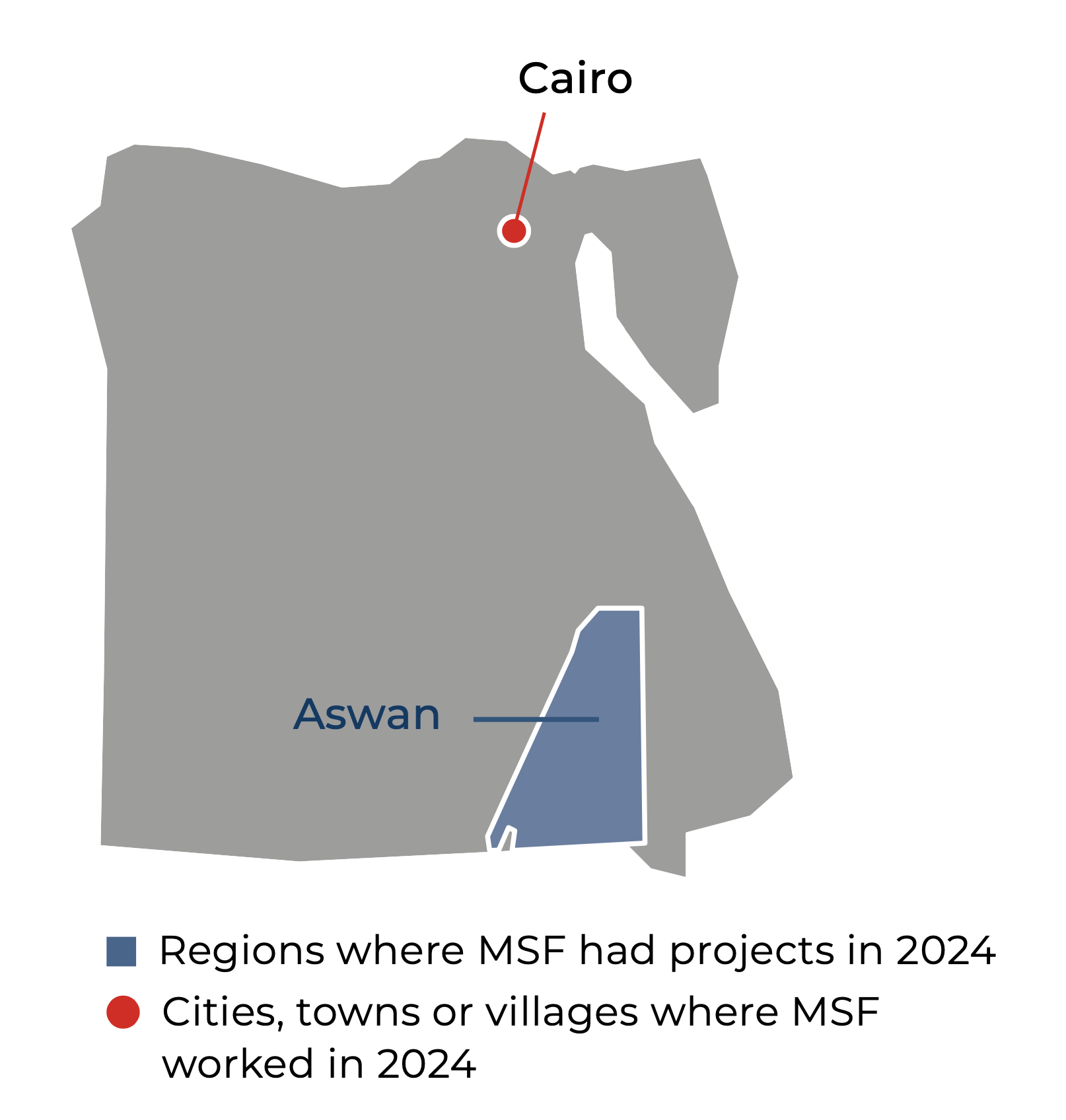 Kaart die toont waar AZG actief is in Egypte.